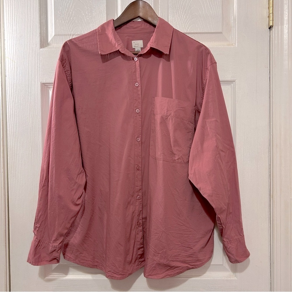 A New Day Button Down Shirt Top Women's Long Sleeve Mauve Pink Size Large
